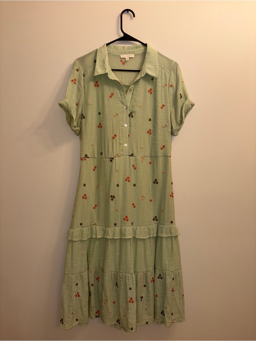 Fig + Flower | Light Green Floral Button-Front Cottage Midi Dress